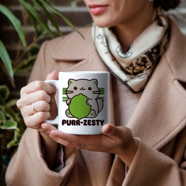 Taza De Café Cute Cat Holding Lime Pun (Subido por el creador)