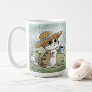 Taza De Café Cute Cat Holding Waters Can Garden