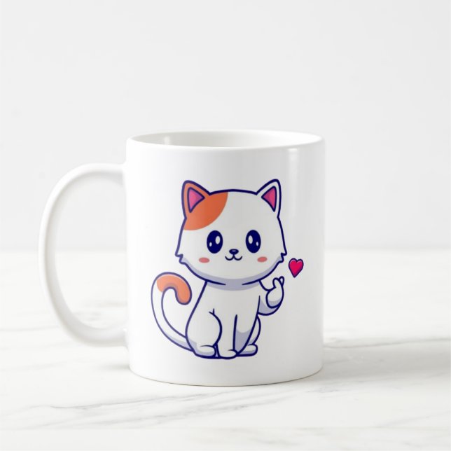 Taza De Café Cute Cat in Love Rótulo Hand-57577 (Izquierda)