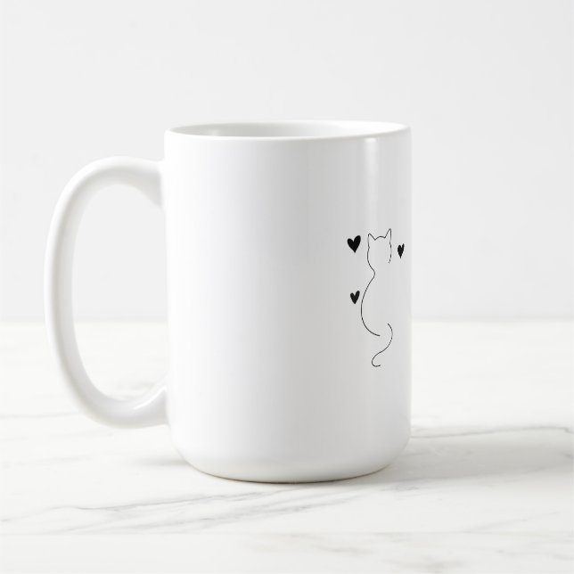 Taza De Café Cute cat line drawing, with three hearts (Izquierda)