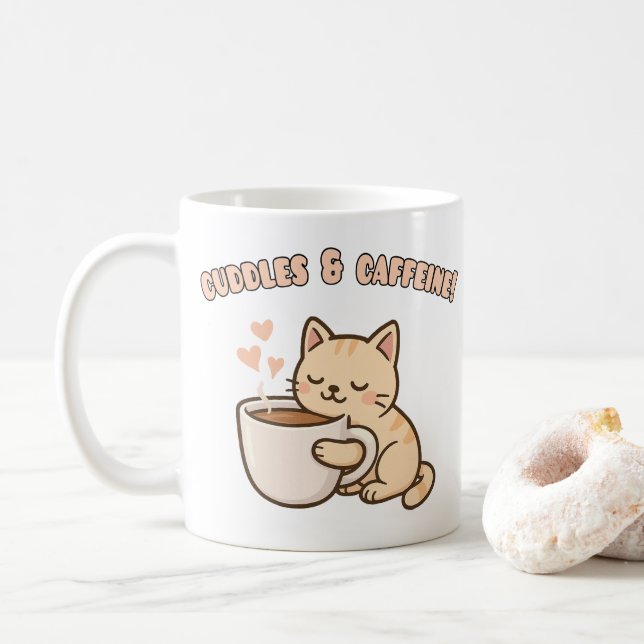 Taza De Café Cute Cat Mug – Funny Coffee Lover Gift (Con donut)