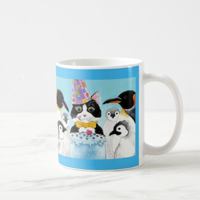Taza De Café Cute cat penguin birthday party mug (Derecha)