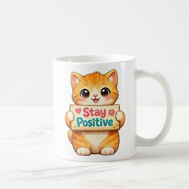 Taza De Café Cute Cat Positive Vibes Illustration (Derecha)