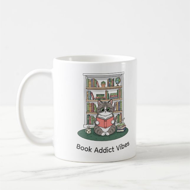 Taza De Café Cute Cat Reading Glasses Coffee Shelf Art Mug (Izquierda)