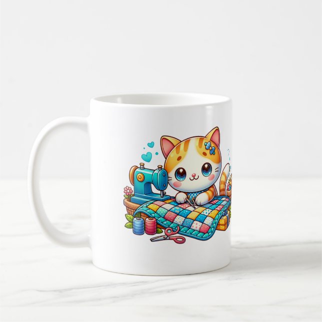 Taza De Café Cute Cat Sewings The Quilt (Izquierda)