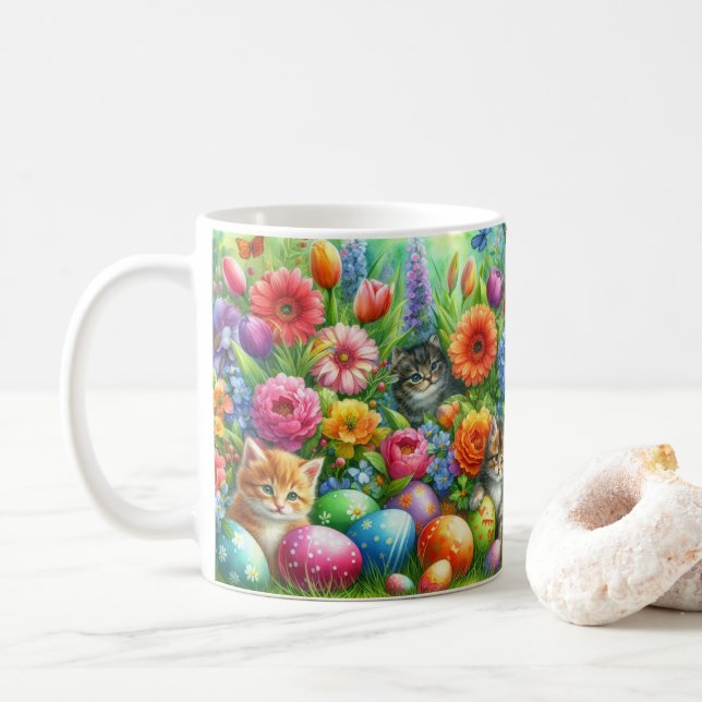 Taza De Café Cute Cats in Flower Garden Easter  (Con donut)