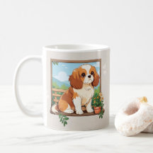 Cute Cavalier Rey Charles Pastel con flores