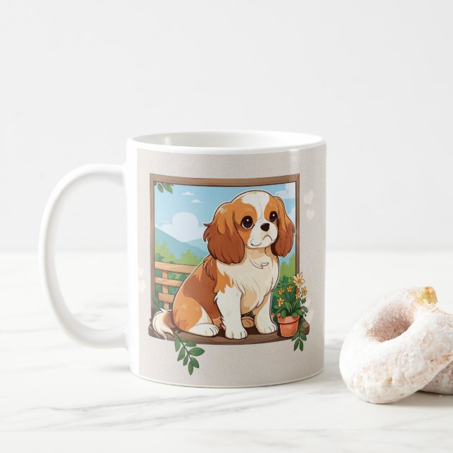 Taza De Café Cute Cavalier Rey Charles Pastel con flores (Con donut)