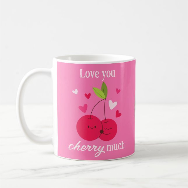 Taza De Café Cute Cherries Love Hearts Photo Valentines Pink (Izquierda)