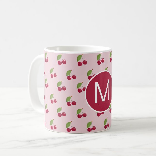Taza De Café Cute Cherry Pattern Personalised Monogram (Anverso izquierdo)