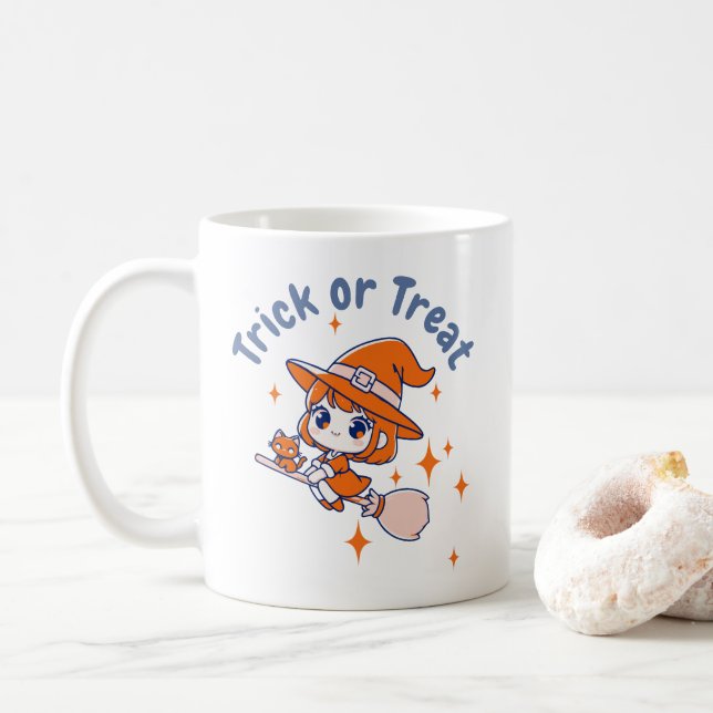 Taza De Café Cute Chibi Bruja "Truco o trato" Halloween (Con donut)
