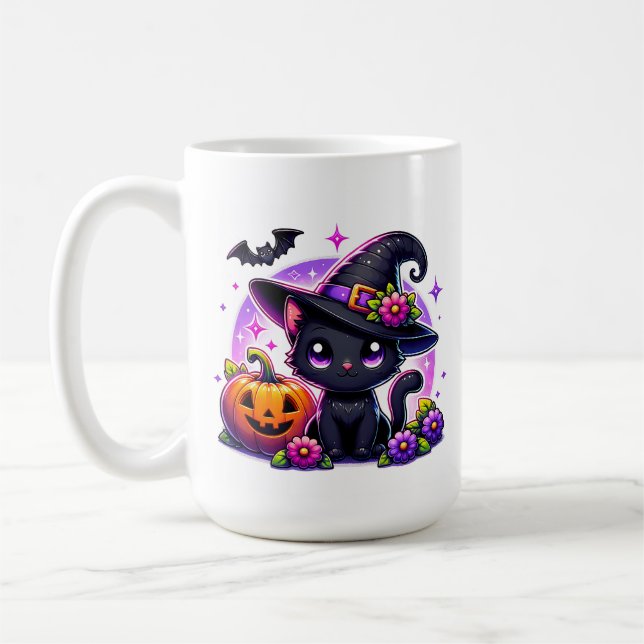 Taza De Café Cute Chibi Feliz Calabaza de Halloween Personaliza (Izquierda)