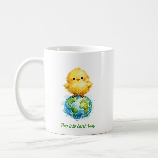 Taza De Café Cute Chick on Globe - Easter & Earth Day Design (Izquierda)