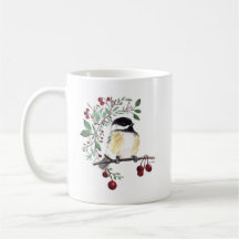 Cute Chickadee Bird Watercolor Art Café Mug