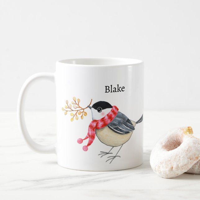 Taza De Café Cute Chickadee with Scarf Bringing Gift Custom (Con donut)