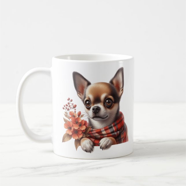 Taza De Café Cute Chihuahua Dog Puppy with Flowers (Izquierda)