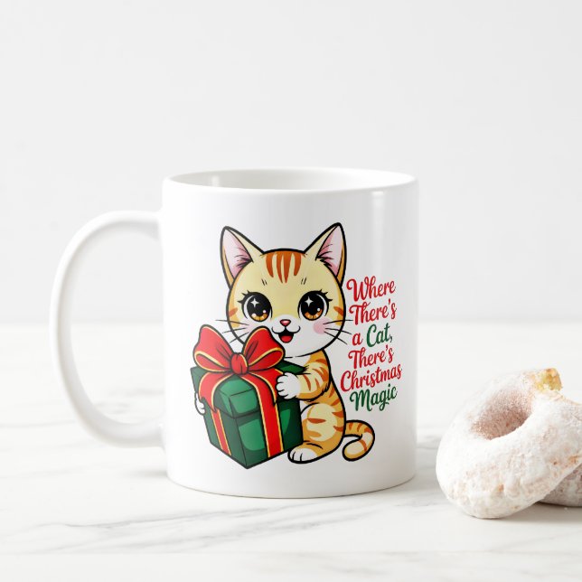 Taza De Café  Cute Christmas Cat Holiday Gift for Cat Lovers (Con donut)
