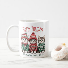 Taza De Café Cute Christmas Cat Mug | Custom Family Name
