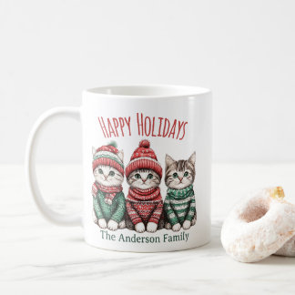 Taza De Café Cute Christmas Cat Mug | Custom Family Name