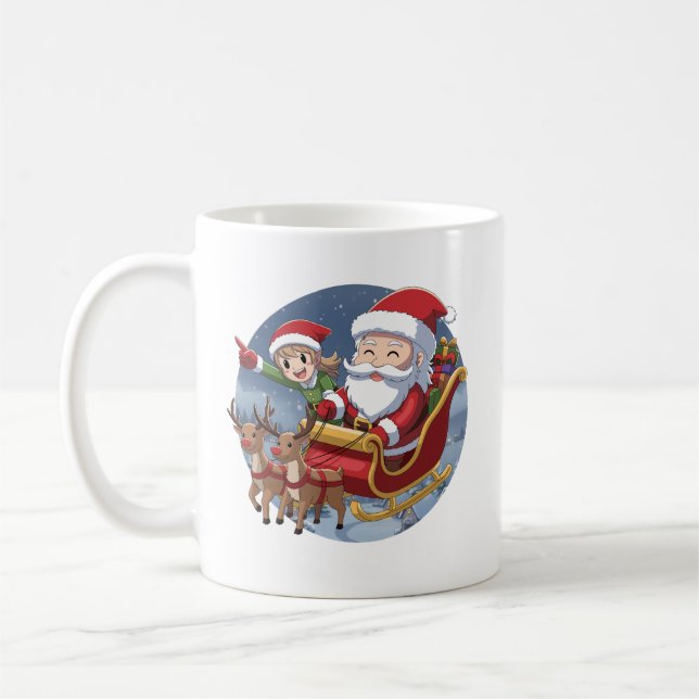 Taza De Café Cute Christmas Chibi Santa and Elf – Holiday Illus (Izquierda)