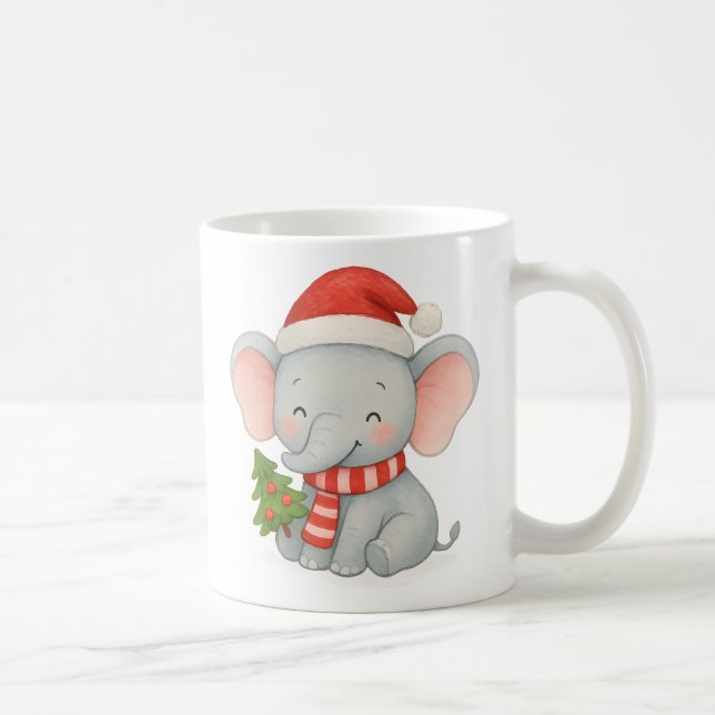 Taza De Café Cute Christmas Elephant with Santa Hat (Derecha)