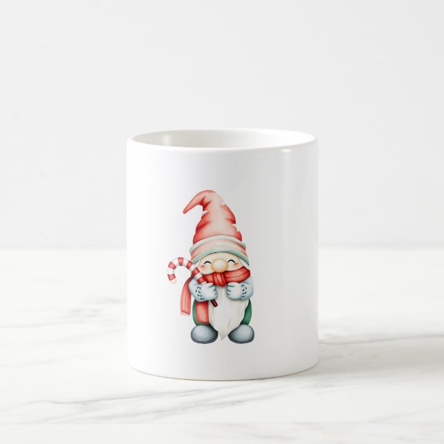 Taza De Café Cute Christmas gnome holding a candy cane (Centro)