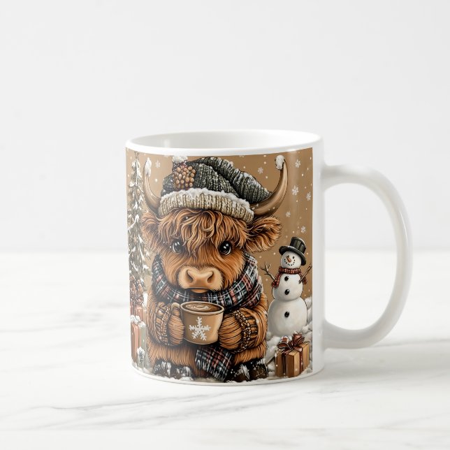 Taza De Café Cute Christmas Highland Cow Mug – Cozy Winter Mug (Derecha)