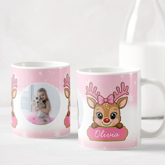 Taza De Café Cute Christmas Holiday Reindeer Pink Girl Kids (Subido por el creador)