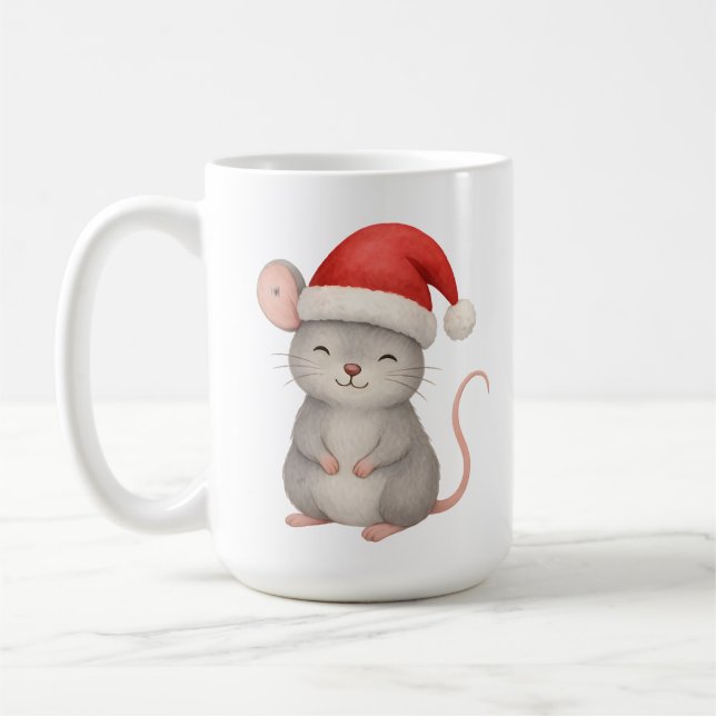 Taza De Café Cute Christmas Mouse in Santa Hat (Izquierda)
