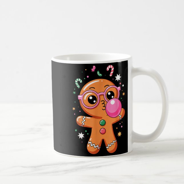 Taza De Café Cute Christmas Pajama Gingerbread Blowing Bubble G (Derecha)