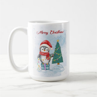 Taza De Café Cute Christmas Penguin Decorating Tree with Lights