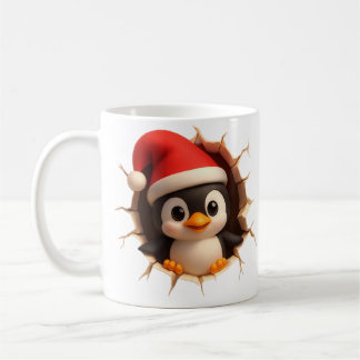 Taza De Café Cute Christmas Penguin Mug - Custom Name Santa Hat