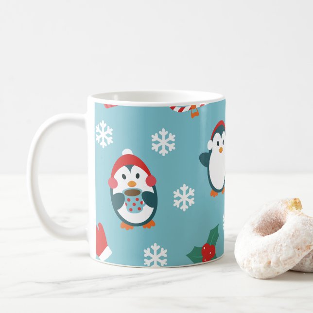 Taza De Café Cute Christmas Penguins Pattern (Con donut)