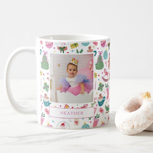Taza De Café Cute Christmas Photo Mug (Whimsical Mug with Cheerful Christmas Doodles  and Photo, a Perfect Holiday Gift! by Painted Paperie)