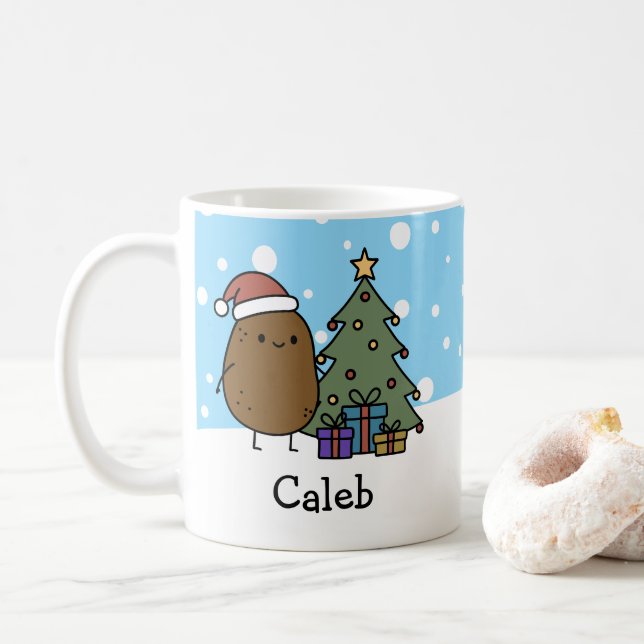 Taza De Café Cute Christmas Potato Personalized With Your Name (Con donut)