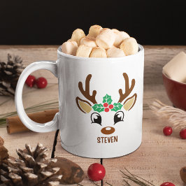 Taza De Café Cute Christmas reindeer face