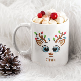 Taza De Café Cute Christmas reindeer face With Ligths