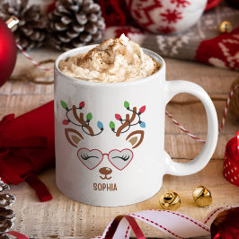 Taza De Café Cute Christmas reindeer face With Ligths