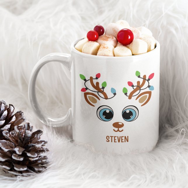 Taza De Café Cute Christmas reindeer face With Ligths (Subido por el creador)