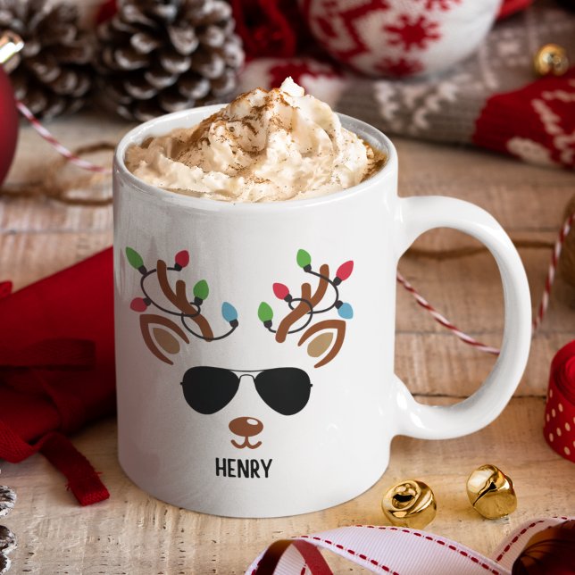 Taza De Café Cute Christmas reindeer face With Ligths (Subido por el creador)