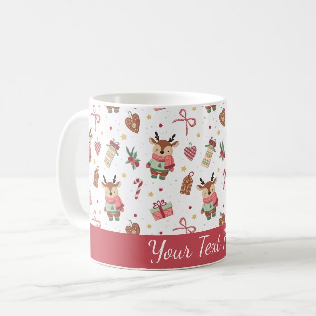 Taza De Café Cute Christmas Reindeer Personalized Mug (Anverso izquierdo)