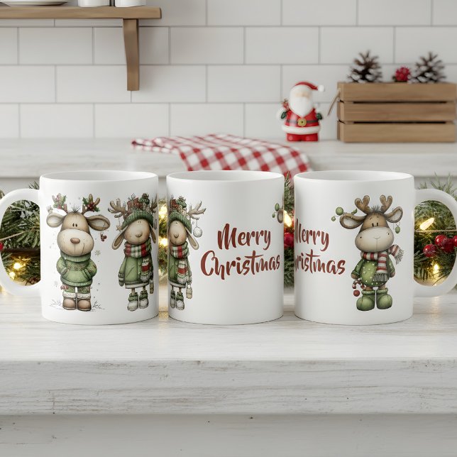 Taza De Café Cute christmas reindeers (cute christmas reindeer mug)
