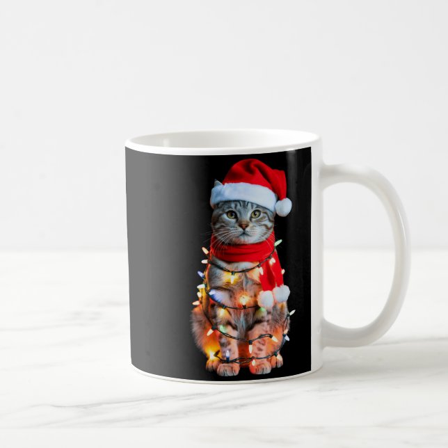 Taza De Café Cute Christmas Tabby Cat In Lights Santa Hat For K (Derecha)