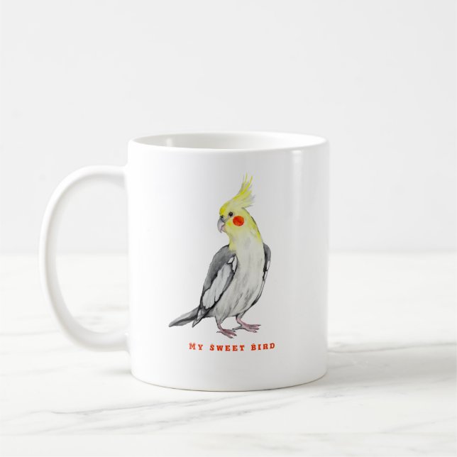 Taza De Café Cute Cockatiel Watercolor Parrot. (Izquierda)