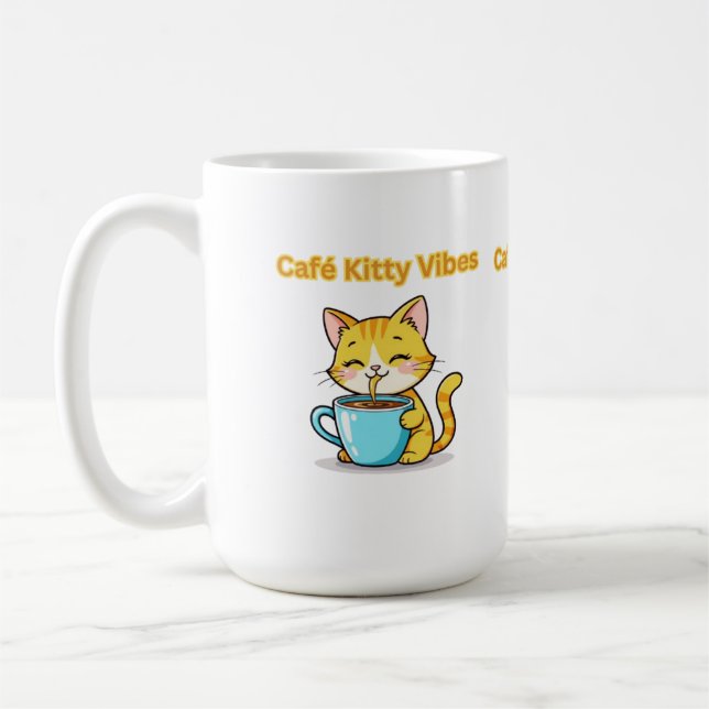 Taza De Café **Cute Coffee Cat – Adorable Cat Drinking Coffee I (Izquierda)