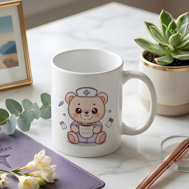 Taza De Café Cute Coffee-Loving Nurse Teddy Bear  (Nurse Mug)