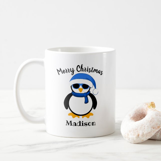 Taza De Café Cute cool penguin Christmas winter Personalized (Con donut)