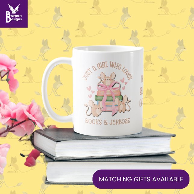 Taza De Café Cute Coquette, un CHICA que ama a JERBOAS (Cute JUST A GIRL WHO LOVES JERBOAS & BOOKS mug with CUSTOMIZABLE TEXT. Ideal Mother's Day gift.)