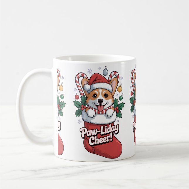 Taza De Café Cute Corgi Christmas Mug – Paw-liday Cheer Coffee  (Izquierda)