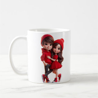 Taza De Café Cute Couple in Red – Romantic Love Mug 